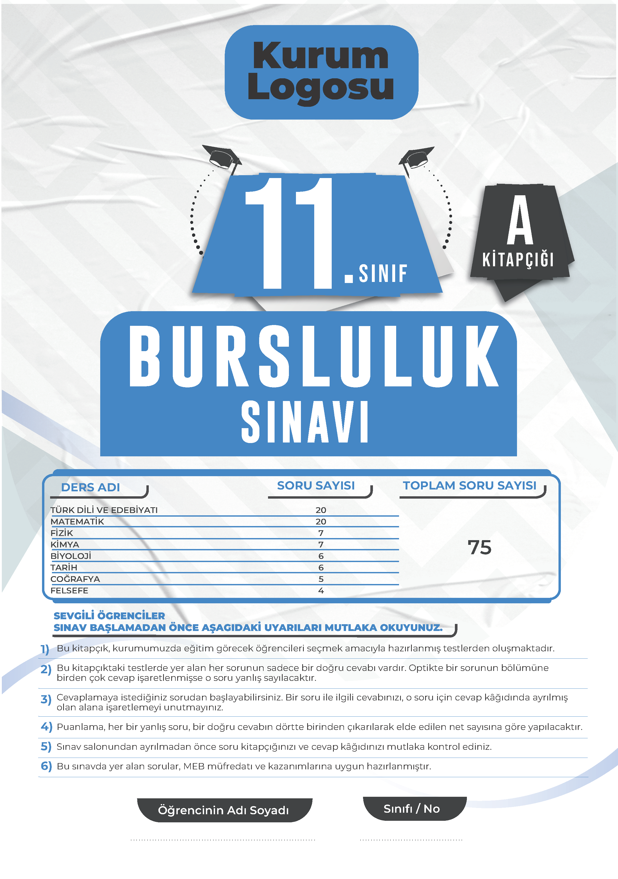 11. Sınıf Mavi Seri Bursluluk Sınavı